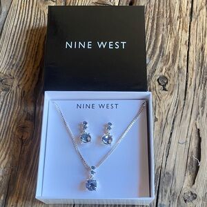 NIB Nine West Silver Necklace with Blue Stone Accents